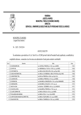 MUNICIPIUL TG-MURES ( Organul Fiscal Emitent ) Nr. 24251 / 29.05.2014 ANUNŢ COLECTIV În Conformitate Cu Prevederile Art