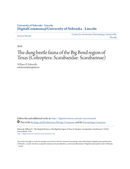 The Dung Beetle Fauna of the Big Bend Region of Texas (Coleoptera: Scarabaeidae: Scarabaeinae) William D