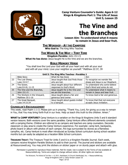 The Vine and the Branches Lesson Aim: to Understand What It Means to Remain in Jesus and Bear Fruit