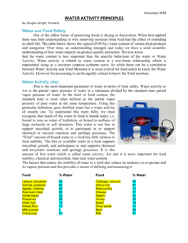 WATER ACTIVITY PRINCIPLES By: Douglas Wright, President