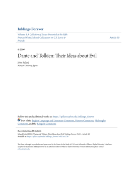 Dante and Tolkien: Their Dei As About Evil John Seland Nanzan University, Japan