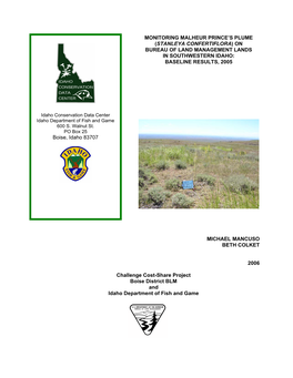 Stanleya Confertiflora) on Bureau of Land Management Lands in Southwestern Idaho: Baseline Results, 2005