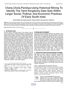 Chera,Chola,Pandiya:Using Historical Mining to Identify the Tamil Kingdoms Data Sets Within Larger Social, Poltical, and Economic Practices of Early South India