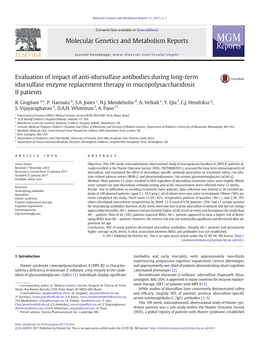 Evaluation of Impact of Anti-Idursulfase Antibodies During Long-Term Idursulfase Enzyme Replacement Therapy in Mucopolysaccharidosis II Patients