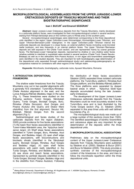 Micropaleontological Assemblages from the Upper Jurassic-Lower Cretaceous Deposits of Trascău Mountains and Their Biostratigraphic Significance