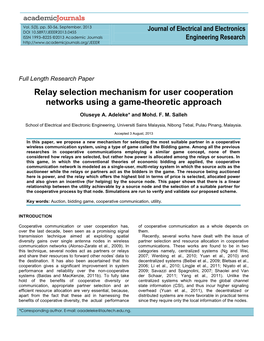 Relay Selection Mechanism for User Cooperation Networks Using a Game-Theoretic Approach