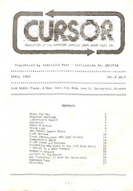 Cursor Commodore Computer Users Group QLD Vol 2 No 9 Apr 1986