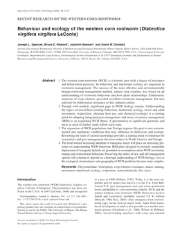 Behaviour and Ecology of the Western Corn Rootworm ( Diabrotica Virgifera Virgifera Leconte)
