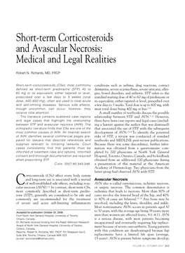 Short-Term Corticosteroids and Avascular Necrosis: Medical and Legal Realities