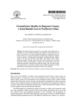 Groundwater Quality in Jingyuan County, a Semi-Humid Area in Northwest China