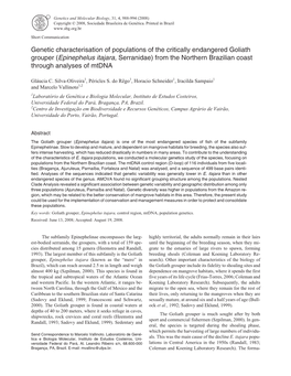 (Epinephelus Itajara, Serranidae) from the Northern Brazilian Coast Through Analyses of Mtdna