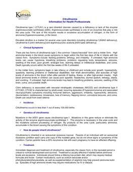 Citrullinemia Information for Health Professionals