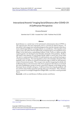 Interactional Anomie? Imaging Social Distance After COVID-19: a Goffmanian Perspective