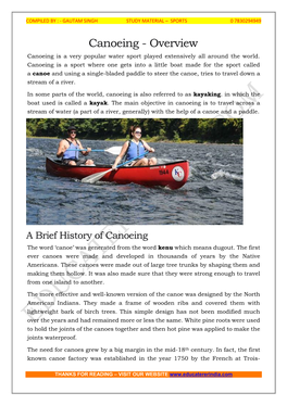 Canoeing - Overview Canoeing Is a Very Popular Water Sport Played Extensively All Around the World