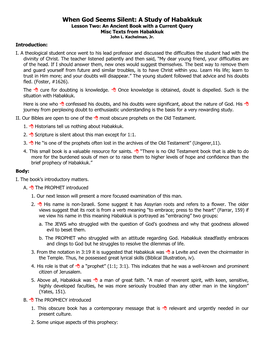 When God Seems Silent: a Study of Habakkuk Lesson Two: an Ancient Book with a Current Query Misc Texts from Habakkuk John L