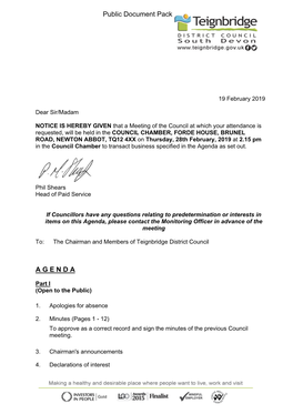 (Public Pack)Agenda Document for Full Council, 28/02/2019 14:15