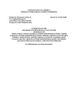 UNITED STATES of AMERICA FEDERAL ENERGY REGULATORY COMMISSION Petition for Declaratory Order of Docket No. EL20-42-000 New