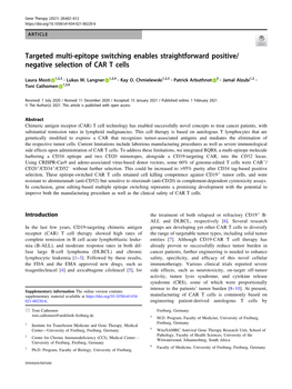 Targeted Multi-Epitope Switching Enables Straightforward Positive/ Negative Selection of CAR T Cells