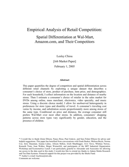 Empirical Analysis of Retail Competition: Spatial Differentiation at Wal-Mart, Amazon.Com, and Their Competitors