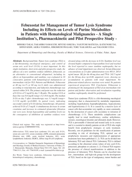 Febuxostat for Management of Tumor Lysis Syndrome Including Its Effects