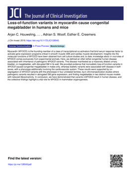 Loss-Of-Function Variants in Myocardin Cause Congenital Megabladder in Humans and Mice