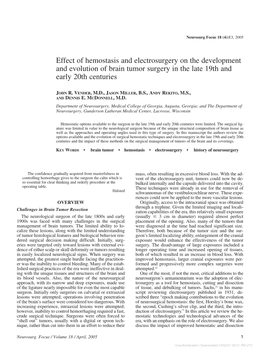 Effect of Hemostasis and Electrosurgery on the Development and Evolution of Brain Tumor Surgery in the Late 19Th and Early 20Th Centuries