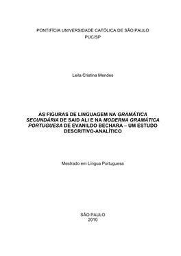 As Figuras De Linguagem Na Gramática Secundária De Said Ali E Na Moderna Gramática Portuguesa De Evanildo Bechara – Um Estudo Descritivo-Analítico