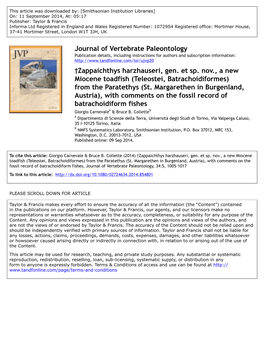 Journal of Vertebrate Paleontology †Zappaichthys Harzhauseri, Gen. Et