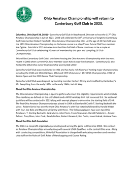 Ohio Amateur Championship Will Return to Canterbury Golf Club in 2023