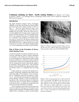 Columnar Jointing on Mars: Earth Analog Studies M