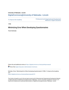 Minimizing Error When Developing Questionnaires
