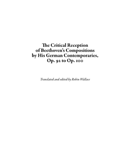 The Critical Reception of Beethoven's Compositions by His German Contem- Poraries, V