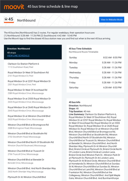 45 Bus Time Schedule & Line Route