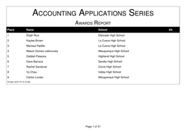 ACCOUNTING APPLICATIONS SERIES AWARDS REPORT Place Name School Alt