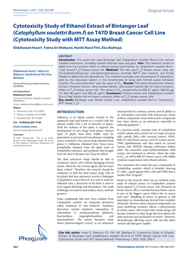 On T47D Breast Cancer Cell Line (Cytotoxicity Study with MTT Assay Method)