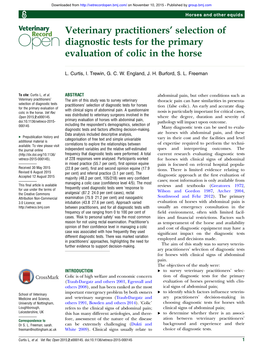 Veterinary Practitioners' Selection of Diagnostic Tests for the Primary Evaluation of Colic in the Horse L