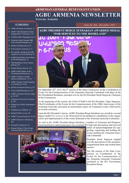 AGBU ARMENIA NEWSLETTER Yerevan, Armenia