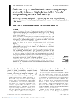 (Orang Asli) in Peninsular Malaysia During Periods of Food Insecurity