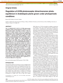 Regulation of UVR8 Photoreceptor Dimer/Monomer Photo-Equilibrium