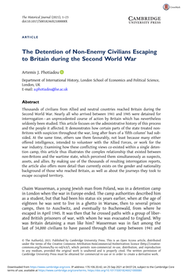 The Detention of Non-Enemy Civilians Escaping to Britain During the Second World War