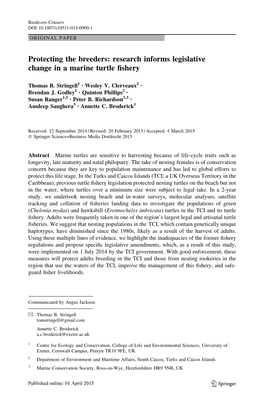 Research Informs Legislative Change in a Marine Turtle Fishery