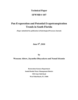 Pan Evaporation and Potential Evapotranspiration Trends in South Florida