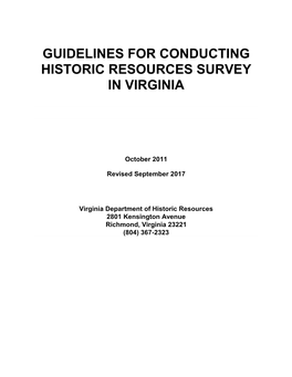 Guidelines for Conducting Historic Resources Survey in Virginia