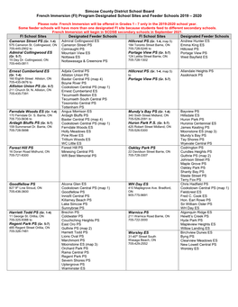 Simcoe County District School Board French Immersion (FI) Program Designated School Sites and Feeder Schools 2019 – 2020