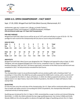 120Th U.S. OPEN CHAMPIONSHIP – FACT SHEET