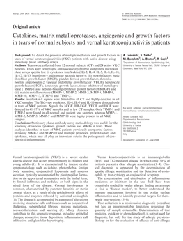 Cytokines, Matrix Metalloproteases, Angiogenic and Growth Factors in Tears of Normal Subjects and Vernal Keratoconjunctivitis Patients