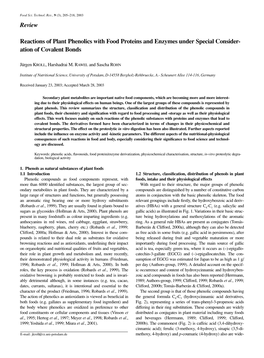 Review Reactions of Plant Phenolics with Food Proteins and Enzymes