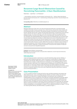 Recurrent Large Bowel Obstruction Caused by Necrotizing Pancreatitis: a Rare Manifestation