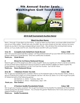 2014 Golf Tournament Auction Items!