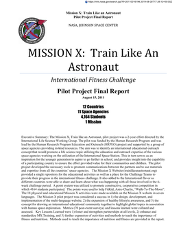 Mission X: Train Like an Astronaut Pilot Project Final Report